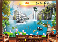 Gạch tranh thuyền buồm 3d , tranh ốp tường