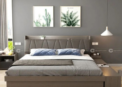 Giường Ngủ Gỗ Công Nghiệp MDF Melamine Kết Hợp Kệ Hiện Đại