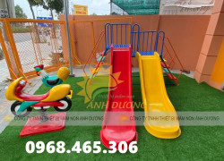 Cầu trượt trẻ em 2 máng trượt, cầu trượt mầm non ngoài trời
