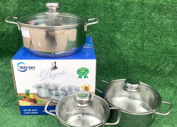 "BỘ 3 NỒI INOX 3 ĐÁY RAINY QUAI ĐŨA NẮP KÍNH