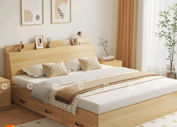 Giường Ngủ Gỗ Công Nghiệp Màu Vàng Vân Gỗ