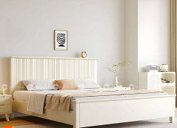 Giường Ngủ Gỗ Tự Nhiên Màu Trắng Có Hộc Kéo Hiện Đại