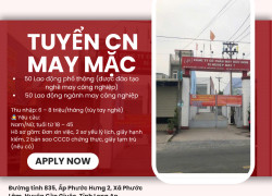 CÔNG TY CP MAY HỮU NGHỊ - XÍ NGHIỆP 7 TUYỂN Lao động ngành may công nghiệp