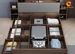 Giường Ngủ Gỗ Công Nghiệp Bọc Đầu Nệm Kết Hợp Kệ Trang Trí