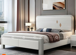 Giường Ngủ Gỗ Tự Nhiên Phủ Sơn Trắng Bo Tròn Đầu Giường Hiện Đại