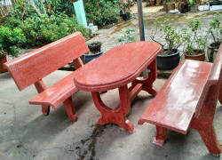 Bộ bàn ghế đá màu đỏ
