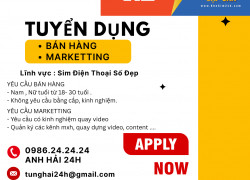 VIỄN THÔNG 24H TUYỂN NV BÁN HÀNG VÀ MARKETTING