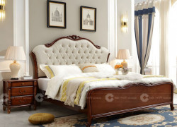 Giường Ngủ Gỗ Tự Nhiên Màu Nâu Cổ Điển Bọc Đầu Nệm Sang Trọng