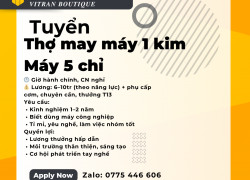 TUYỂN THỢ MAY KHU VỰC TÊN LỬA- BÌNH TÂN