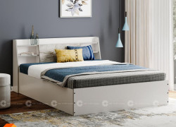 Giường Ngủ Gỗ Công Nghiệp MDF Phủ Melamine Sơn Trắng Có Kệ