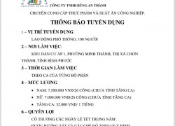 Tuyển LĐPT, bếp chính, bếp phụ, QC & các vị trí khác làm ở Bình Phước