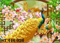 Gạch ốp tường tranh gạch chim công 3d trang trí đẹp HP72