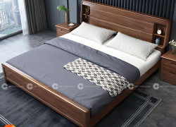 Giường Ngủ Gỗ Tự Nhiên Chân Thấp Màu Nâu Sang Trọng