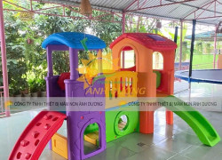 Cầu trượt 2 khối nhà,hàng rào mầm non,nhà leo cầu trượt 2 khối