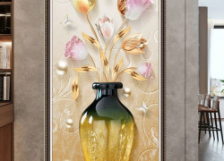 Tranh gạch men 3d ốp tường bình hoa - KM06