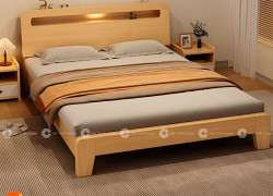 Giường Ngủ Gỗ Tự Nhiên Màu Vàng Vân Gỗ Chân Cao Hiện Đại