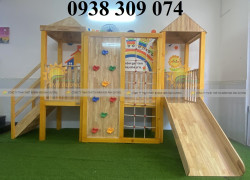 Cầu trượt gỗ mầm non, cầu trượt liên hoàn gỗ trong nhà
