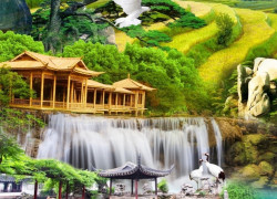 Tranh gạch 3d phong cảnh khổ đứng - LBN65