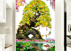 Tranh gạch men hoa mai vàng