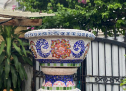 Chậu khảm miểng , cẩn miểng chén dĩa , đắp sành sứ thủ công mỹ nghệ Thủ Đức h erewr eew e