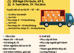 TUYỂN TÀI XẾ XE TẢI (B, C1) (2T – 5T – 8T.)- ĐI LÀM NGAY