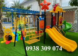 Cầu trượt lnhà khối iên hoàn, cầu trượt liên hoàn xích đu