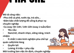 TUYỂN GẤP PHA CHẾ CÓ KINH NGHIỆM - TÂN PHÚ