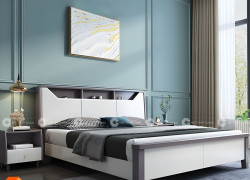 Giường Ngủ Gỗ Tự Nhiên Có Kệ Đầu Giường Màu Xám Tinh Tế