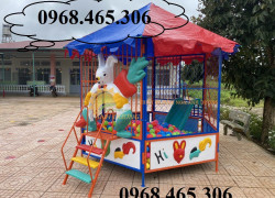 Nhà banh sắt trẻ em lục giác có mái che ngoài trời, thú nhún trẻ em