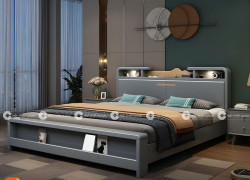 Giường Ngủ Gỗ Sồi Tự Nhiên Kết Hợp Kệ Đầu Giường Tiện Lợi