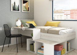 Giường Ngủ MDF Melamine Màu Trắng Có Kệ Tối Ưu Lưu Trữ