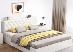 Giường Ngủ Gỗ Công Nghiệp Dạng Hộp Có Bọc Nệm Đầu Giường