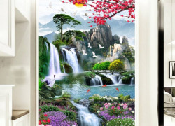 Tranh gạch khổ dọc , tranh 3d thiên nhiên