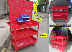 Xe đẩy 3 tầng(ngăn/khay) ngăn bảng treo dụng cụ