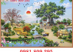 Tranh gạch 3d phong cảnh đồng quê việt nam