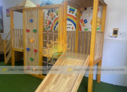Cầu trượt gỗ liên hoàn trẻ em, thang leo cầu trượt gỗ mầm non