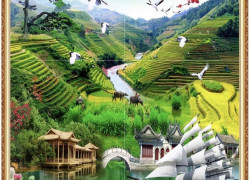 Tranh gạch 3d phong cảnh đồng quê - HJK90