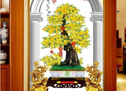 Tranh gạch 3d cây mai vàng - gạch tranh 3d cây mai - DGH90