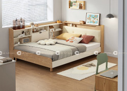 Giường Ngủ MDF Melamine Màu Vân Gỗ Đầu Giường Bọc Nệm