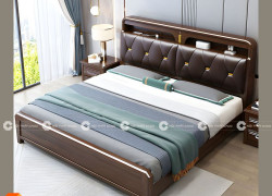 Giường Ngủ Gỗ Sồi Tự Nhiên Bọc Đầu Nệm Sang Trọng