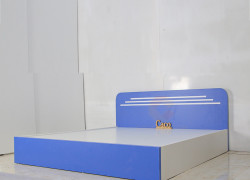 Giường Ngủ Gỗ MDF Melamine Màu Trắng Phối Xanh Bo Góc Cao Cấp
