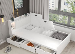 Giường Ngủ Gỗ Công Nghiệp Màu Trắng Phối Xám Hiện Đại