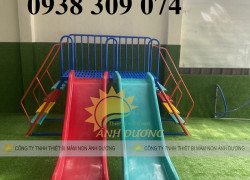Cầu trượt đôi giá rẻ, cầu trượt mầm non 2 máng nhựa cao cấp