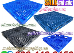 Pallet nhựa 1200x1200x150mm đan thanh màu xanh dương và đen