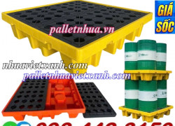 Pallet nhựa chống tràn BVMT 4 phuy KT 1300x1300x300mm