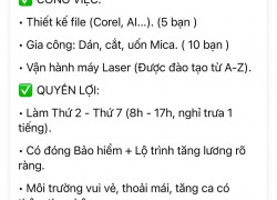 Tuyển gấp nhân viên thiết kế và gia công quảng cáo tại Thủ Đức