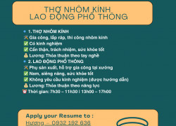Tuyển Thợ nhôm kính và LĐPT Bình Tân