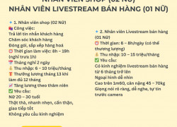 Tuyển Nữ Nhân viên bán hàng và Livestream bán hàng