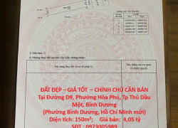 ĐẤT ĐẸP – GIÁ TỐT  – CHÍNH CHỦ CẦN BÁN Tại Đường D9, Phường Hòa Phú, Tp Thủ Dầu Một, Bình Dương