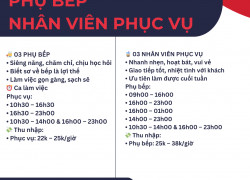 Tuyển Nhân viên phụ bếp và phục vụ Bình Thạnh